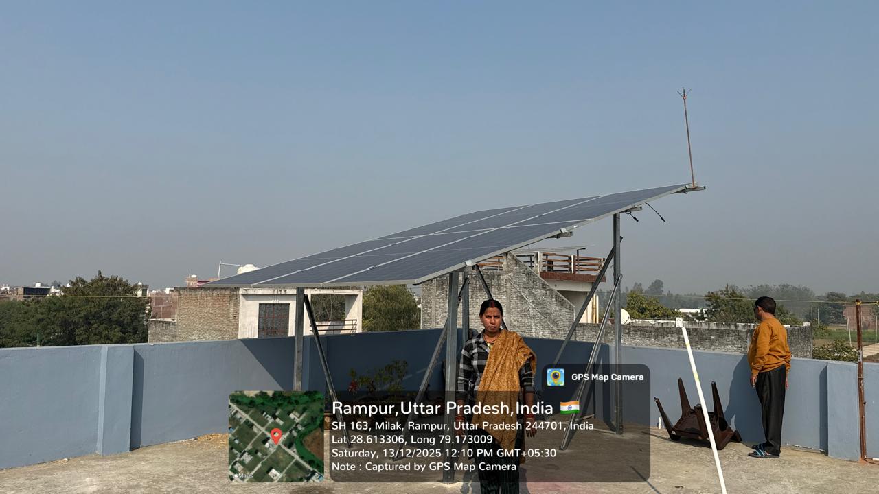 Residential rooftop solar installation in Rampur, Uttar Pradesh